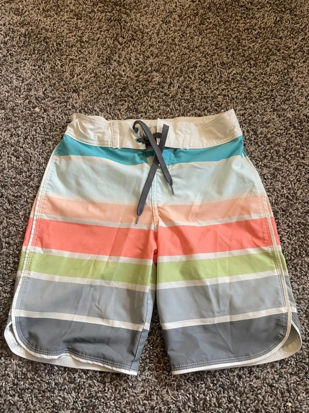 art class Boys Striped Swim Trunks - Teal, Coral, Lime, Gray